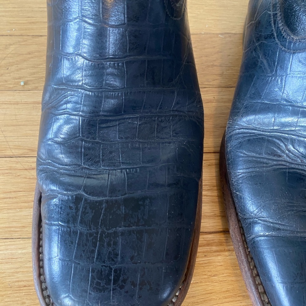FERRINI Cowboy Boots Black Teju Lizard Skin with White Stitching Men Size 10.5 - Picture 7 of 9